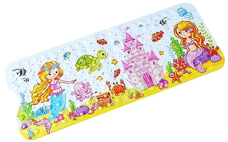 Non Slip Bath Mat for Inside Bath for Kids girls and boys, Cartoon Sea Animal Bathtub Mat Shower Mat, Bathroom Mat Anti Slip with Suction Cup Machine Washable Long 40 X 16 Inch, 100 x 40cm - Mermaid