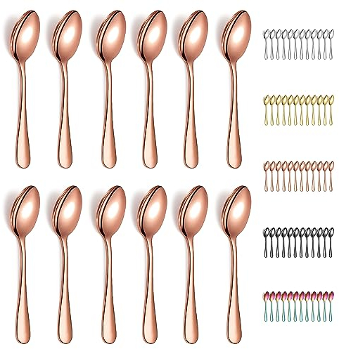 Evanda Rose Gold Teaspoons 12 Pieces, Rose Gold Titanium Plating Stainless Steel 14cm Tea Spoon, Cutlery for Tea, Coffee, Cake, Dessert and Salad, Dishwasher Safe