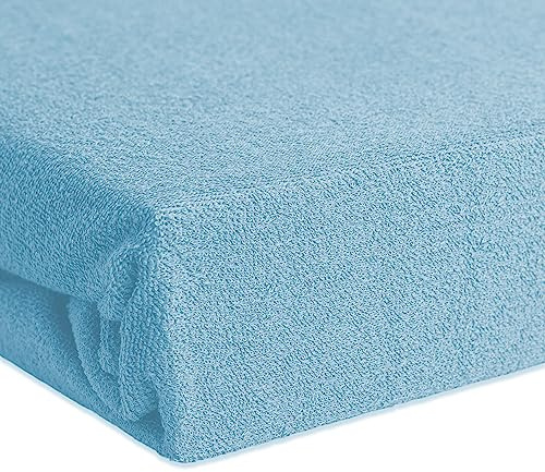 Stretch Terry Towelling Fitted Sheet 10 Deep Mattress Cover Fully Elasticated Hem Soft Terry Towel Bed Sheets (Light Blue, King)
