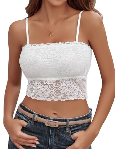 Avidlove Lace Crop Top Bralette Spaghetti Strap Tank Top Tops Shirts (White Large)