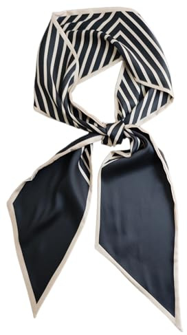 GIMIRO Sciarpa in seta satinata, 148 x 13,5 cm, cravatta a doppio strato, per blazer, cappotto, abito, Strisce nere/latte, 148cm x 13,5cm