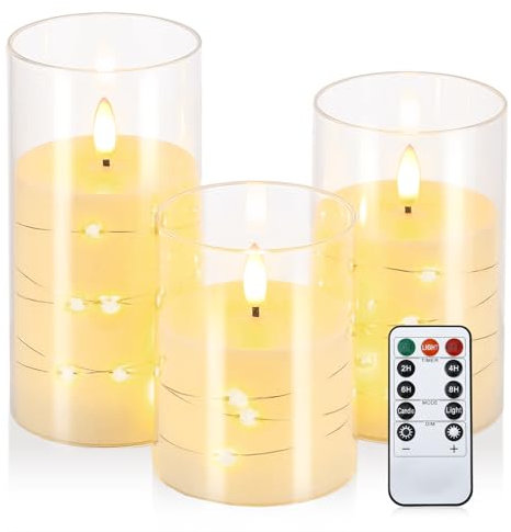 Lewondr Led Flammenlose Kerzen, 3 Pcs Batteriebetriebene Flackernde Kerzen, Elektrische Gefälschte Kerzen mit Fernbedienung und Timer, Urlaub & Hause Flackernden Fammenlose Kerzen, Weiß