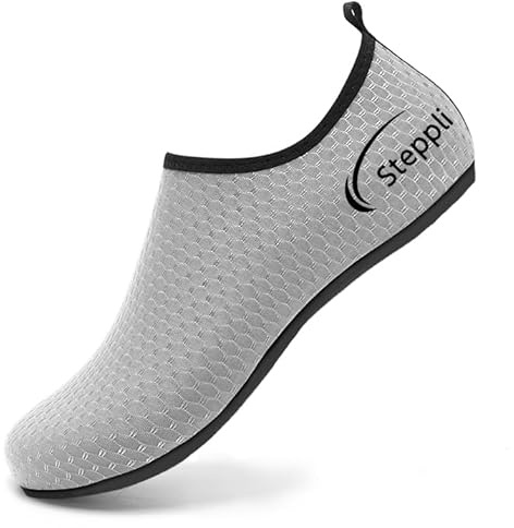 Steppli Water Shoes Yoga Quick-Dry Lightweight Swim Pool Weitsuit Breathable Aqua Wet Socks for Men Women Grey EU36/37=UK3/4