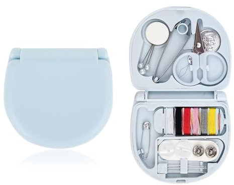 Nähset Grundausstattung,Mini Nähset Reise Tragbares,Blau Klein Nähzeug Set,Praktisches Schere,Nadel und Faden Set,Rund Reisenähset für Reisen,Wohnheime und den Hausgebrauch DIY Nähzubehör