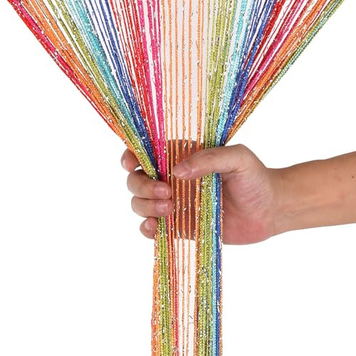 WedDecor Multi Colour String Curtains Glitter Fringe Panel Fly Screen Room Divider Tassel Curtain for Doors, Doorway, Windows, Home Décor, Event Decoration, (90cm x 200cm)