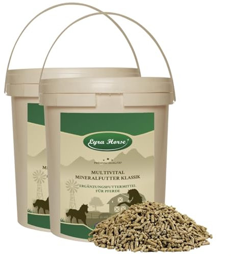 Lyra Horse® | 7,6 kg d'aliment minéral Multivital Classique Aliment pour Chevaux en Seau | Granulés de tourteau de Lin & Semoule de blé | Source équilibrée de nutriments | Riche en Calcium