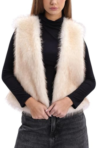 Amazhiyu Veste en fausse fourrure pour femmes, veste courte en fausse fourrure peluche automne hiver, vestes pour femmes sans manches en fausse fourrure, veste d, Blanc., M
