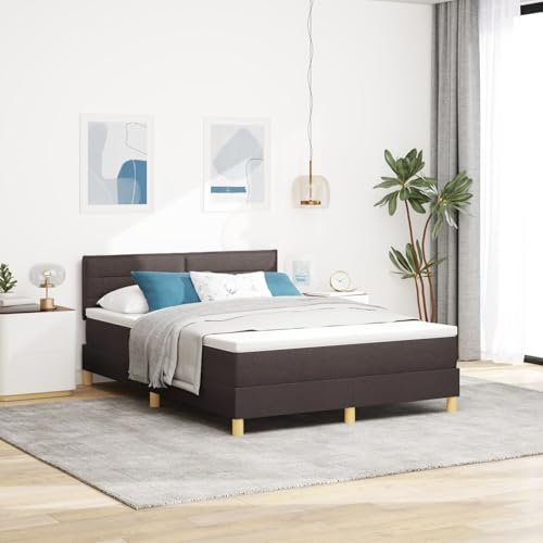 vidaXL Boxspringbett mit Matratze Dunkelbraun Gepolstert 140X200 cm Modernes Design Stoff für Erwachsene Robuste Kieferbeine Einfache Montage und Bequeme Matratze. Schlafzimmermöbel Schutzrahmen