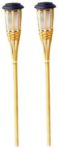 NUOBESTY 2piezas Antorchas Solares De Bambú Para Jardín Luz Cálida Led Con Sensor De Luz Poste De Césped Para Exterior Faroles Solares Para Decoración y Senderos