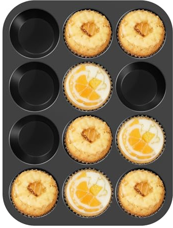 Ankway Molde Magdalenas para 12 Magdalenas, Bandejas para Hornear Muffin con marco de metal para Muffins, Cupcake, Brownie, Pudín, Reutilizables Negro
