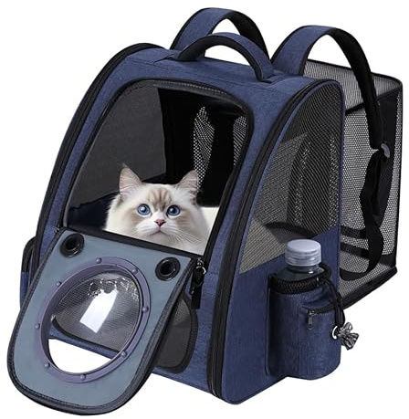 Groxkox Pet Carrier Bubble Backpack,Cats Carrier Backpack,Dogs Backpack Carrier with Mesh Travel Bag, Portable Space Capsule Design with Transparent Window for Cats (Blue)