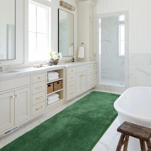 SOANNY Bath Mat Runner Rug, Non Slip Absorbent, Dark Green, 60x120cm | Large Shower Tub Rug, Soft Plush, Machine Washable, Absorbent Floor for Bathroom Hallway Kitchen Entryway Laundry Bedside