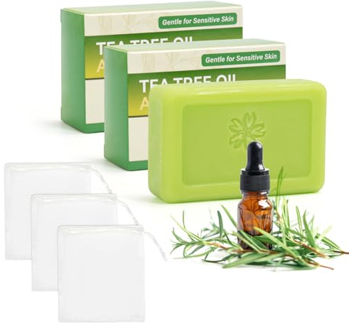3 PCS Tea Tree Antifungal Soap Bar, Tea Tree Oil Soap for Face Body Hand - Fights Acne, Relieves Fungal Skin, Controls Oil, Clears Pores, Prevents Breakouts, Soothes Fresh Skin (3, Green-B)