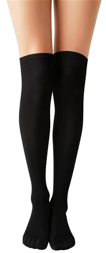 RGJU Women's Black Over the Knee High Socks, Stretchy Long Thigh High Stockings, Soft Breathable Boot Socks, Stay-Up Comfort Fit(black)