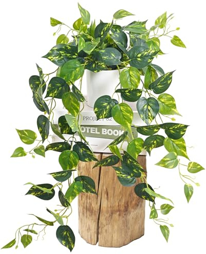 Waipfaru Fake Plants Artificial Plants Indoor, 1Pcs 34 Realistic Artificial Hanging Fake Pothos Vines Ivy Potted, Faux Pothos for Living Room Office Bedroom Bathroom Kitchen Shelves Indoor Home Decor