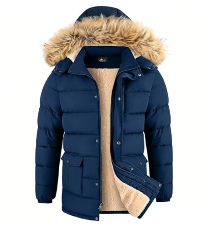ZITY Mens Winter Jacket Thicken Sherpa Fleece Lined Parka Long Outwear Puffer Coat Warm Water-Resistant Windproof Fur Hood Jacket M-3XL