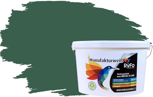 RyFo Colors Bunte Wandfarbe Manufakturweiß Tannengrün 10l - weitere Grün Farbtöne und Größen erhältlich, Deckkraft Klasse 1, Nassabrieb Klasse 1