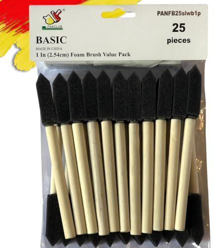 PANCLUB Foam Paint Brush Set 1 inch, Sponge Brush Paint 25 Pack with Wood Handles,Great for Art, Varnishes, Acrylics, Stains, Crafts