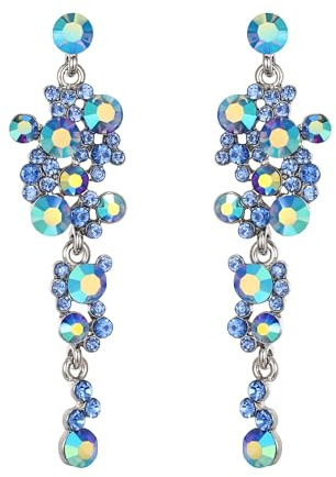 EVER FAITH Damen Ohrringe Kristall Hochzeit Party Bohemian Boho Blumen Kronleuchter lange Ohrhänger Blau Silber-Ton