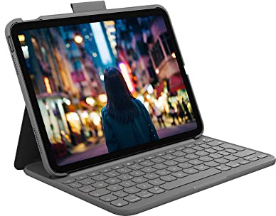 Logitech Slim Folio, custodia con tastiera per iPad (10a generazione e A16) con tastiera wireless Bluetooth integrata, Layout Italiano QWERTY - Grigio