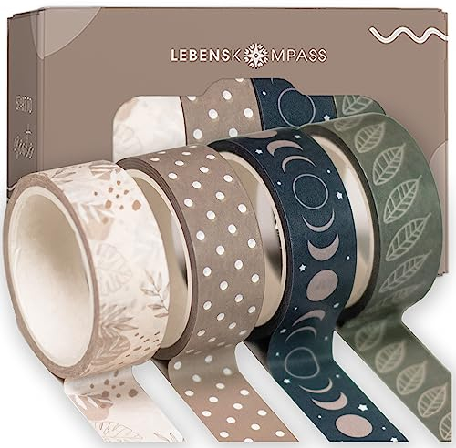 LEBENSKOMPASS® Washi Tape - 4 Rollen Washi Klebeband Set Masking Tape für dein Bullet Journal Zubehör & DIY 15 mm x 3m - Bullet Journal