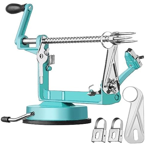 Apple Peeler Slicer Corer with Stainless Steel Blades and Powerful Suction Base for Apples Pears Potatoes(Blue)