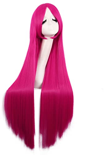 MapofBeauty 40 Zoll/100 cm Einzigartige Lange Damen Cosplay Straight Cosplay Perücke (heiß Rosa)