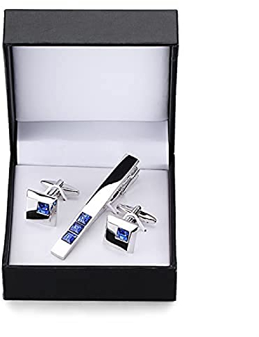 CCHAYE Manschettenknöpfe Manschettenknöpfe Krawattenklammer für Krawattennadel für Herren Blue Crystal Krawattennadeln Manschettenknöpfe Krawattenklammer-Set Krawattenklammern,Improve