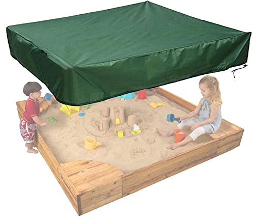 Couverture de bac à Sable Carré 200x200cm Housse Protection de Bacs à Sable, Housse Salon de Jardin Iimperméable Tissu Oxford 210D Couverture de Piscine avec Sac de Rangement Vert