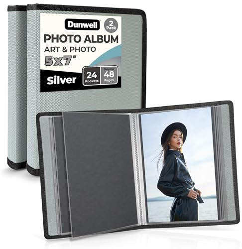 Dunwell Small Photo Album 5x7 (2-Pack), Mounting Paper, 5 x 7 Art Portfolio Binder, 24 Sleeves Display 48 Pages, Acid-Free Poly Professional Picture Book for 5x7 Artwork, Postcards