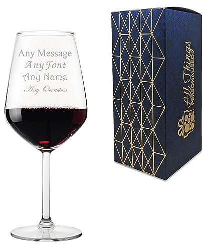 Personalised Engraved Red Wine Glass, Allegra 490ml or 17.2oz Glass, Gift Boxed, Lead Free, Customise with Any Message, Engraved in The UK