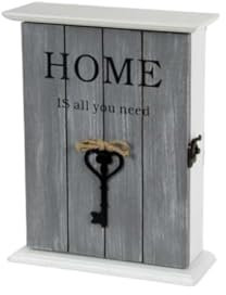 MECSAL CASALINGHI Armadietto Porta Chiavi, Cassetta in Legno, Porta Chiavi da Parete, Con Decorazione Home, 20x7x24 Cm (Grigio)