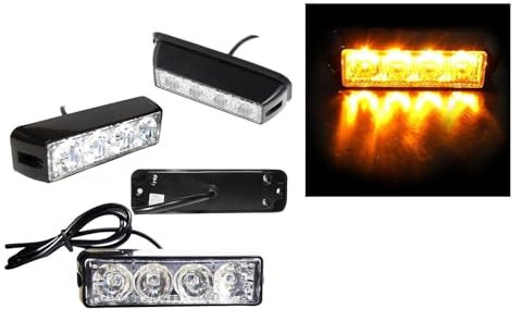 Générique Lampe de Secours 12V-24V 4 LED Feu de Pénétration Flash Ambre/Orange Clignotant Stroboscopique pour Voitures Camions Fourgons