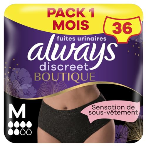 Always Discreet Boutique Culottes Pour Fuites Urinaires, Couleur Noire Plus, Taille M, x36 Culottes, Une Sensation De Vrai Sous-Vêtement, Super Absorbantes, Design Qui Épouse Les Formes Du Corps