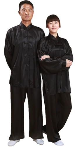 Damen Herren Tai Chi Anzug, Unisex Kampfkunst Kleidung Und Hosen Chinesischer Kung Fu Uniformanzug Für Wing Chun Übung,Schwarz,XL