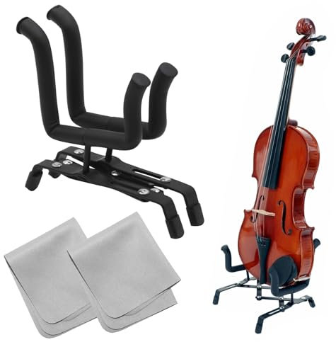 Ukulele Ständer, Gitarrenständer, Geigenständer, Ukulele Halter, Instrumentenständer, Violine Ständer Halter, Geeignet für Ukulele, Violine, Minigitarre, mit 2 Graue Reinigungstücher