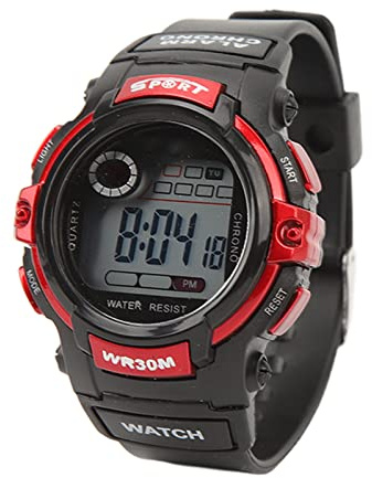 Montre de Sport Montre électronique LCD Numérique Montre Lumineuse pour Hommes pour Les Activités de Plein Air (Rouge)