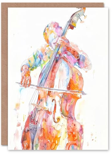 Artery8 Greeting Card Cellist Colourful Modern Watercolour Cello Music Blank For All Him Or Her Art Birthday Card