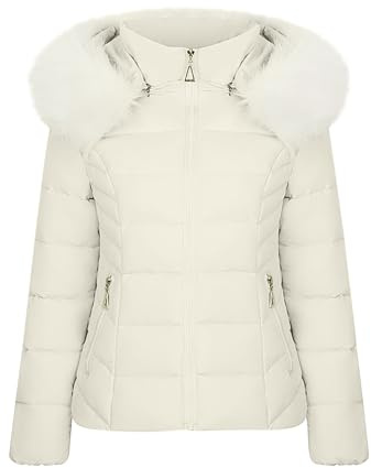 NSICBMNO Vestes d'hiver pour femmes - Doudoune courte avec capuche en fourrure - Veste matelassée à capuche - Manteau d'extérieur en duvet à bulles - Fermeture éclair - Vestes décontractées - Manteaux