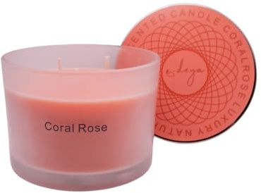 Deya Luxury Soy Candle | Large 3 Wick Jar Candle | 350g Wax Up to 45 Hours Burning Time | 100% Natural Soy Wax | Relaxing Aromatherapy | Best Gift for Women and Men (Coral Rose)