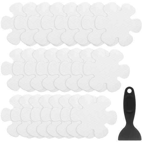 QUARKZMAN 24 Piezas de Pegatinas Antideslizantes para Bañera Ducha Piso 4 Cinta Adhesiva Antideslizante Estilo Flor con Raspador para Baño Cocina Escalones de Bañera, Blanco