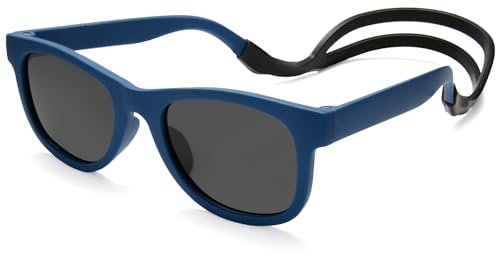 CIKJUK Polarisierte Baby Sonnenbrille 0-24 Monate mit Silikonband Weicher TPEE-Rahmen für Kinder UV400 Schutz Sonnenbrille Baby 0-2 Jahre-Blau/Schwarz