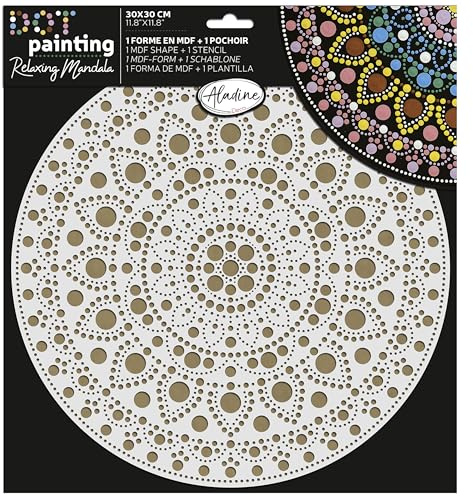 Aladine - Kit Pochoir & Support Mandala 30 cm - Pour Créer Mandalas en Dot Painting - Peinture sur Galet, Bois, Tissus, Toiles - Dotting Peinture Points - Loisirs Créatifs - 85507