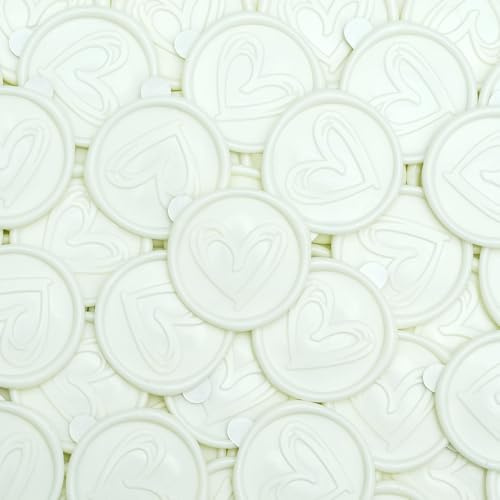 Poemluve 50 Pezzi Adesivi per Ceralacca Cuore Sigillo Cera Autoadesivo per Inviti di Matrimonio, Biglietti, Buste, Confezioni Regalo, Scrapbooking (Bianco)