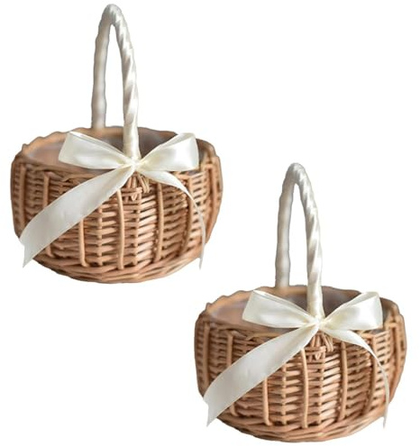 2 Pezzi Cestino Vimini Con Manico, Cesto Per Bomboniere, Mini Cestini Di Vimini, Cestino Vimini Intrecciato Con Nastro, Per Fiori In Vimini Cesti Intrecciati Con Nastro Cerimonie (D, Piccolo)