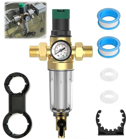 ZHEHNSA 6 filtri di risciacquo con riduttore di pressione e manometro, attacco per acqua 3/4 pollici DN 20, filtro dell'acqua, prefiltro, filtro sedimento, regolatore di pressione riutilizzabile in