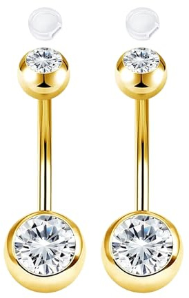 AceFun 2 piezas piercing ombligo acero quirúrgico 6mm 8mm 10mm 12mm 14mm 16mm oro plata con 2 fundas silicona antideslizantes para mujer transparente rosa azul CZ rosca exterior