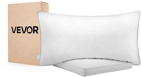 VEVOR Oreiller Duvet, Lot de 2, 91 x 50 cm, avec Housse en Coton, Garnissage en Duvet Plume d'Oie et Fibre Synthétique, Bon Maintien, Confort Optimal, Lavable en Machine, Oreillers pour Chambre, Blanc