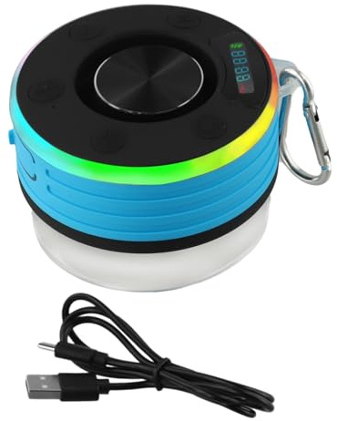 Altoparlante da doccia compatibile con Bluetooth, radio FM portatile, impermeabile, suono HD a 360°, mini altoparlante per doccia con ventosa, display orario e batteria (blu)