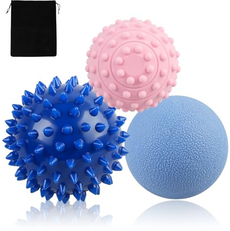 WOVTE Massage Lacrosse Ball for Myofascial Release, Foot, Back, Trigger Point Treatment Ball, Muscle Knot, Yoga (Light/Dark Blue Pink)